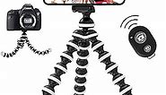 TALK WORKS Flexible Tripod for iPhone, Android, Camera - Bendable Legs, Adjustable Stand Holder with Mini Wireless Remote for Selfies, Vlogging, Beauty/Makeup, Live Streaming/Recording - Black