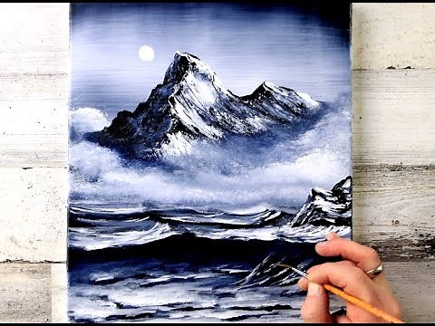 Lonely Mountain | BLACK and White Landscape | Acrylic Painting Challenge for Beginners