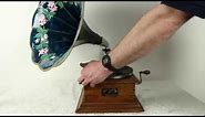 Oak Antique Victrola Tabletop Victor Phonograph, Morning Glory Horn
