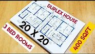 20 X 20 duplex house plan design II 3 bhk house plan II 400 sqft gahr ka naksha