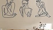 3 Pieces Metal Wall Art Decor Minimalist Abstract Woman Wall Art Modern Line Drawing Wall Art Decor Metal Female Single Line Wall Home Hanging for Bedroom Kitchen Bathroom Living Room (Black, Modern)
