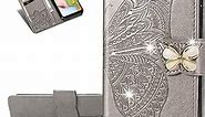 iPhone XR Case Bling Diamond Butterfly Embossed Wallet Flip PU Leather Magnetic Card Slots with Stand Cover for iPhone XR Diamond Butterfly Gray SD