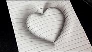 Easy Drawing! How to Draw 3d Heart with Lines - Pencil Drawing