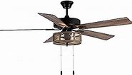 RIVER OF GOODS 52 Inch LED Modern Farmhouse Ceiling Fan with Light - Rustic Ceiling Fans with Lights - Elegant Industrial Fan with Mesh Metal Caged Shade - Brown