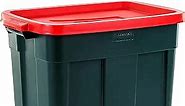Rubbermaid Roughneck 18 Gallon Durable Plastic Holiday Storage Tote with Snap Tight Recessed Lid for Seasonal Decorations, Green and Red (6 Pack)