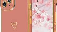 Compatible with iPhone 11 Pro Max Case for Women Girls Aesthetic Cute Cool Luxury Trendy Gold Heart Design,Slim Thin Silicone Shockproof Protective Phone Cover for iPhone 11 Pro Max（Pink）