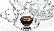 kanpura 3.4 oz Glass Espresso Cups with Saucers Set, Clear Glass Coffee Mug Drinkware Demitasse Cups,Tea Cup and Saucer for Coffee Cappuccino and More Beverage,Pack of 6