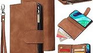 LBYZCASE Phone Case for LG K92 5G 2020 Release,LG K92 5G Wallet Case,Luxury Folio Flip Leather Cover[Zipper Pocket][Wrist Strap][Kickstand ][Magnetic Closure] for LG K92 5G (Brown)
