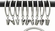 WeeksEight 40 Pack Matte Silver Curtain Rings with Clips, Curtain Hooks Hangers Clip Rings for Hanging Drapes Bows Hat, Drapery Rings 1.77 in I D, Fits up to 1.5 in Diameter Curtain Rod.