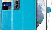 MONASAY Galaxy S21 FE 5G Wallet Case, 6.4 inch [Screen Protector Included][RFID Blocking] Flip Folio Leather Cell Phone Cover with Credit Card Holder for Samsung Galaxy S21 FE 5G, Light Blue