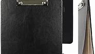 Black Leather Clipboard with Low Profile Clip, Sturdy Wood Board Inside, Pouch & Pen Holder, Letter Size Document Holder