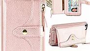 LAMEEKU Wallet Case Compatible with iPhone SE 2022,iPhone 7, iPhone 8 Case Wallet Card Holder Case SE2 Case Strap Crossbody Strap Zipper Case for iPhone 7/iPhone 8 iPhone SE 2020, 4.7 inches-Rose Gold