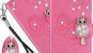 CCSmall Case for Motorola Moto G31 with Credit Cards Pocket, Glitter Bling Diamond PU Leather Wallet Phone Case with Wsrist String Flip Cover for Motorola Moto G41/G31 Owl Pink