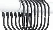 Goowin Shower Curtain Rings, 12 Pcs Shower Curtain Hooks, Oval Snap Shower Rings for Curtain, Metal Black Shower Curtain Rings Rust Proof, Glide Smoothly Shower Hooks for Shower Curtain Rod (Black)