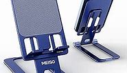 Cell Phone Stand, Fully Foldable Phone Holder for Desk, Desktop Mobile Phone Cradle Dock Compatible with iPhone, Samsung Galaxy, iPad Mini, Tablets Up to 10” (Navy Blue)