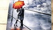 Couple under Umbrella | Black and White Landscape | Easy Abstract Art | Acrylics
