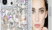 Losin Compatible with iPhone 15 Pro Bling Case for Women Girls Cute Luxury 3D Glitter Diamond Crystal Rhinestone Sparkle Shiny Gemstone Perfume Bottle and Flower Phone Case Cover, Clear