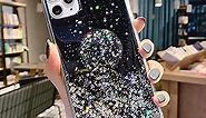 Designed for iPhone SE Case 2022/2020, iPhone 7 8 Case, Glitter Sparkle Bling Women Girls Cute Cases with Collapsible Stand Slim Soft Phone Protective Cover 4.7 inch (Black)