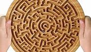 Round Wooden Labyrinth Board Game - Marble Maze for Education and Fun, Toddler Activity Board, Brain Teaser Puzzle Logic Game with Two Metal Balls for Kids, Adults, Teens, Boys, and Girls