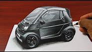 How to Draw a 3D Smart Car - Anamorphic Drawing