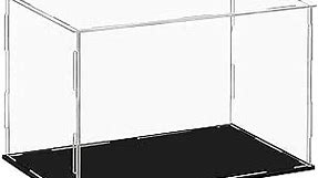 Clear Acrylic Display Case,Self-Assembly Display Box with Black Acrylic Base,Countertop Box Cube Organizer Stand Riser Dustproof Protection Showcase for Action Figures Toys Collectibles(9.5x8x8 inch)