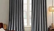 jinchan Velvet Blackout Curtain for Living Room, Thermal Insulated Luxury Drape for Bedroom 96 Inch Long, Room Darkening Window Treatment Rod Pocket 1 Panel, Grey