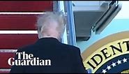 Donald Trump's hair blown apart by the wind