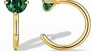 14k Gold Plated Solid 925 Sterling Silver Small Gold Hoop Huggie Earrings for Women, Hypoallergenic Tiny Gold Earrings for Women (Yellow Gold, Green Emerald)