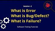 Difference between Bug, Defect, Error and Failure | What is Error, Bug & Defect in Software Testing
