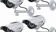 WALI Solar Powered Bullet Dummy Fake Simulated Surveillance Security CCTV Dome Camera Indoor Outdoor with 1 LED Light, Security Alert Sticker Decal (SOLTC-S4), 4 Packs, Silver
