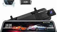 10'' Full HD Touch Screen Rear View Mirror Dash Cam - Front and Rear Camera With Loop Recording, G-Sensor, Parking Monitor, 170° Wide Angle