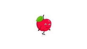 Red Apple cartoon character walking and smile. Looped animation with...