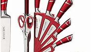 Kitchen Knife Set, 9-Piece Red Kitchen Knife Set with Acrylic Block, Non Stick Sharp High Carbon Stainless Steel Knife Set for Kitchen Cutting Meat Slicing Chopping Kitchen Gifts for Women (Red)