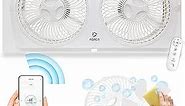 Smart Window Dual Fan | WiFi App Controlled 3 Speed + Multi-Function Detachable Blades Easy Clean Reversible Air Flow Twin Window Fan | Compatible with Alexa, Google Assistant