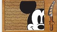 TOSCANA - a Picnic Time brand - Disney Mickey Mouse Icon Glass Top Cutting Board & Knife Set, Cheese Boards Charcuterie Boards, Serving Platter, (Parawood & Bamboo)
