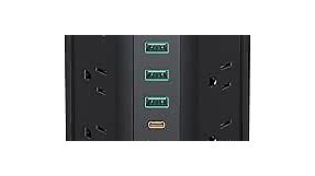 20W USB C Power Strip Tower with 12 AC Outlets, 1500J Surge Protectors, Charging Station for iPhone 14/13 Series, 5FT Extension Cord with Multiple outlets for Dorm Rooms, Home/Office Essentials, Black