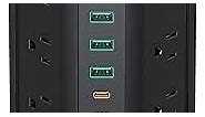 20W USB C Power Strip Tower with 12 AC Outlets, 1500J Surge Protectors, Charging Station for iPhone 14/13 Series, 5FT Extension Cord with Multiple outlets for Dorm Rooms, Home/Office Essentials, Black