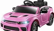 ENYOPRO 12V 7Ah Kids Electric Ride on Car, Licensed Dodge Charger SRT Hellcat, Battery Powered 4-Wheels Toy Car Electric Vehicle for Kids with Remote Control, 3 Speeds, LED Lights, Music (Pink)