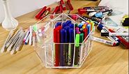 NIUBEE Acrylic Pen Pencil Holder 7 Compartments, Multi-capacity Marker Storage Art Supply Organizer, 360° Rotating Clear Pencil Cup