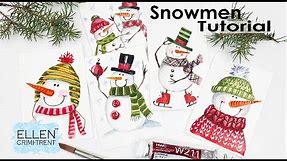 EASY How to draw and Paint Snowmen!-Christmas Card Ideas