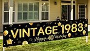 40th Birthday Banner for Man Vintage 1983 Birthday Party Decorations Backdrop Black Gold Forty Years Old Party Supplies Background Outdoor Indoor Yard Sign for Vintage 1983 Party Favors