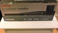 Toshiba 2.1 Channel Sound Bar with Wireless Subwoofer Remote Control Bluetooth Unboxing and Review