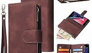 LBYZCASE Phone Case for iPhone 6,iPhone 6S Wallet Case,Luxury Folio Flip PU Leather Cover[Zipper Pocket][Magnetic Closure][Wrist Strap][Kickstand ] for Apple iPhone 6/6S-Coffee