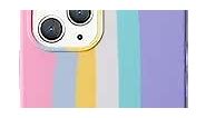 Yesunktt for iPhone 12/iPhone 12 Pro Personalized Creative Cute Rainbow Stripes Liquid Silicone Protective Phone Case, Gradient Colorful for Girls, Women, Men,Pink