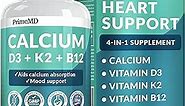 PrimeMD 4-in-1 Calcium Supplements for Women & Men - Calcium 600mg with Vitamin D3 K2 B12 5000 IU Supplement for Heart, Bone & Body Defenses - Gluten-Free, Non-GMO, Vegan Friendly (120 Count)