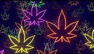 Neon Lights Cannabis Leaf Logo Flying Forward 4K Free Colorful Motion Background #2