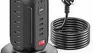 Surge Protector Power Strip Tower with Night Light Charging Tower with 15 AC 6 USB (2 USB C) 6.5 Ft Extension Cord CYAN BOX Power Tower Desktop Charging Station,Home Desk Accessories