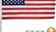 20ft Silver - Made in The USA Heavy Duty Flag Pole Kit, Anodized Aluminum Telescoping Flag Pole, 4 x 6 American Flag, Hardware for 2 Flags, Assembly Instructions Included