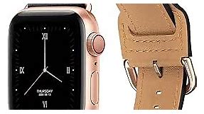 POWER PRIMACY Bands Compatible with Apple Watch Band 38mm 40mm 41mm 42mm 44mm 45mm 49mm, Genuine Leather Strap Compatible for Women Men iWatch SE Ultra Series 9 8 7 6 5 4 3 2 1 (Black/Rosegold)