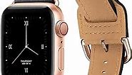 POWER PRIMACY Bands Compatible with Apple Watch Band 38mm 40mm 41mm 42mm 44mm 45mm 49mm, Genuine Leather Strap Compatible for Women Men iWatch SE Ultra Series 9 8 7 6 5 4 3 2 1 (Black/Rosegold)